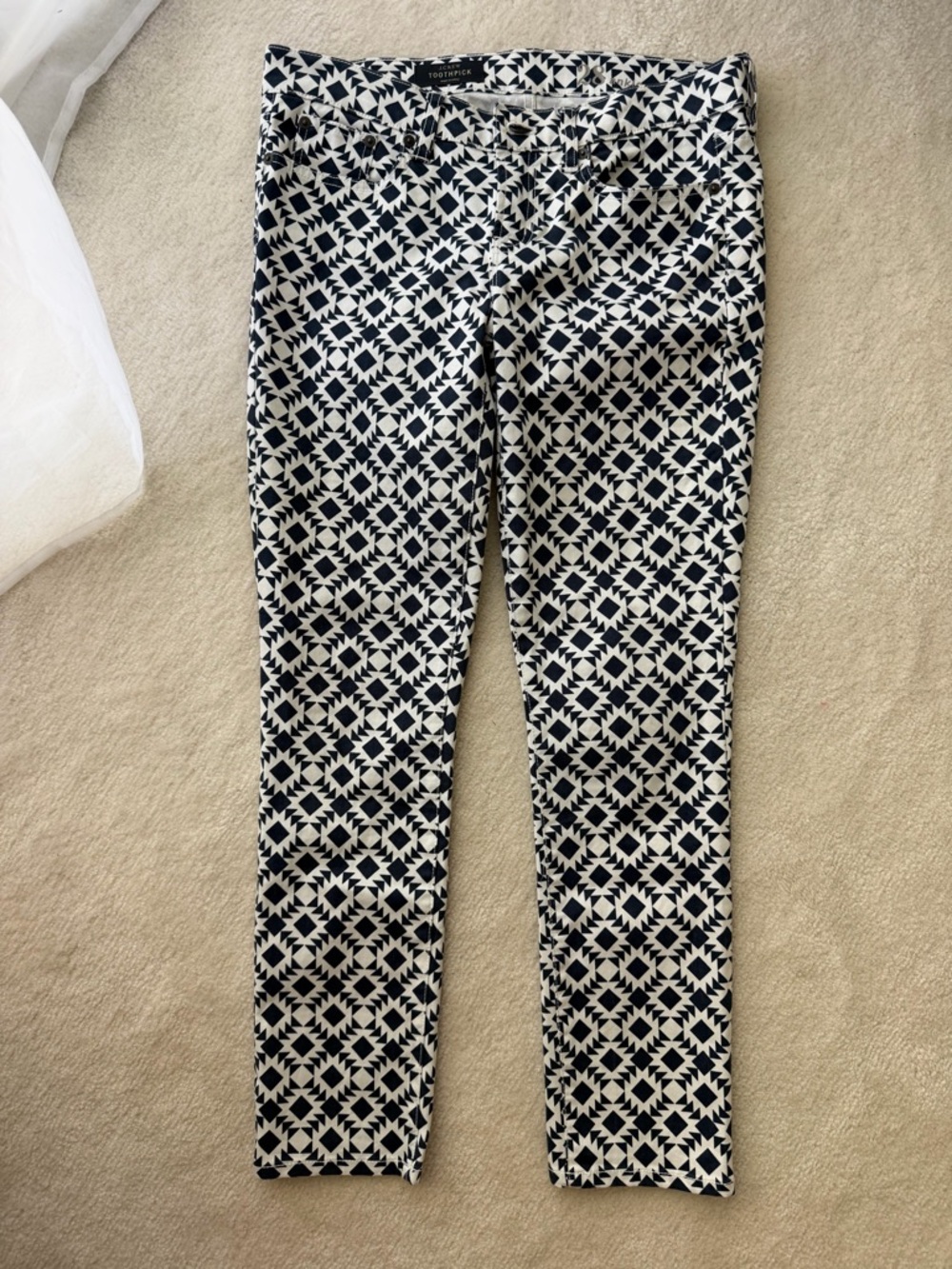 BNWOT J. Crew Black and White Geometric Cropped Toothpicks Straight Slim Pants